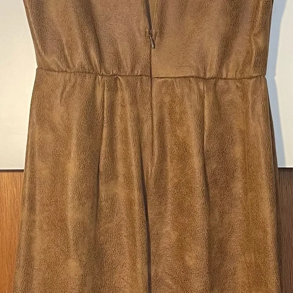 NWT Nordstrom Flattering Vegan Leather Sheath Dress + Slit in Camel Beige SZ S - Picture 15 of 15